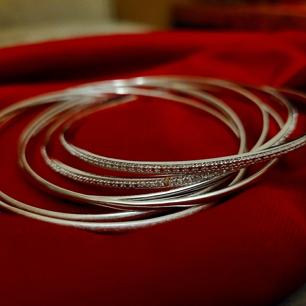 Silver & Diamond Bangle Bracelet